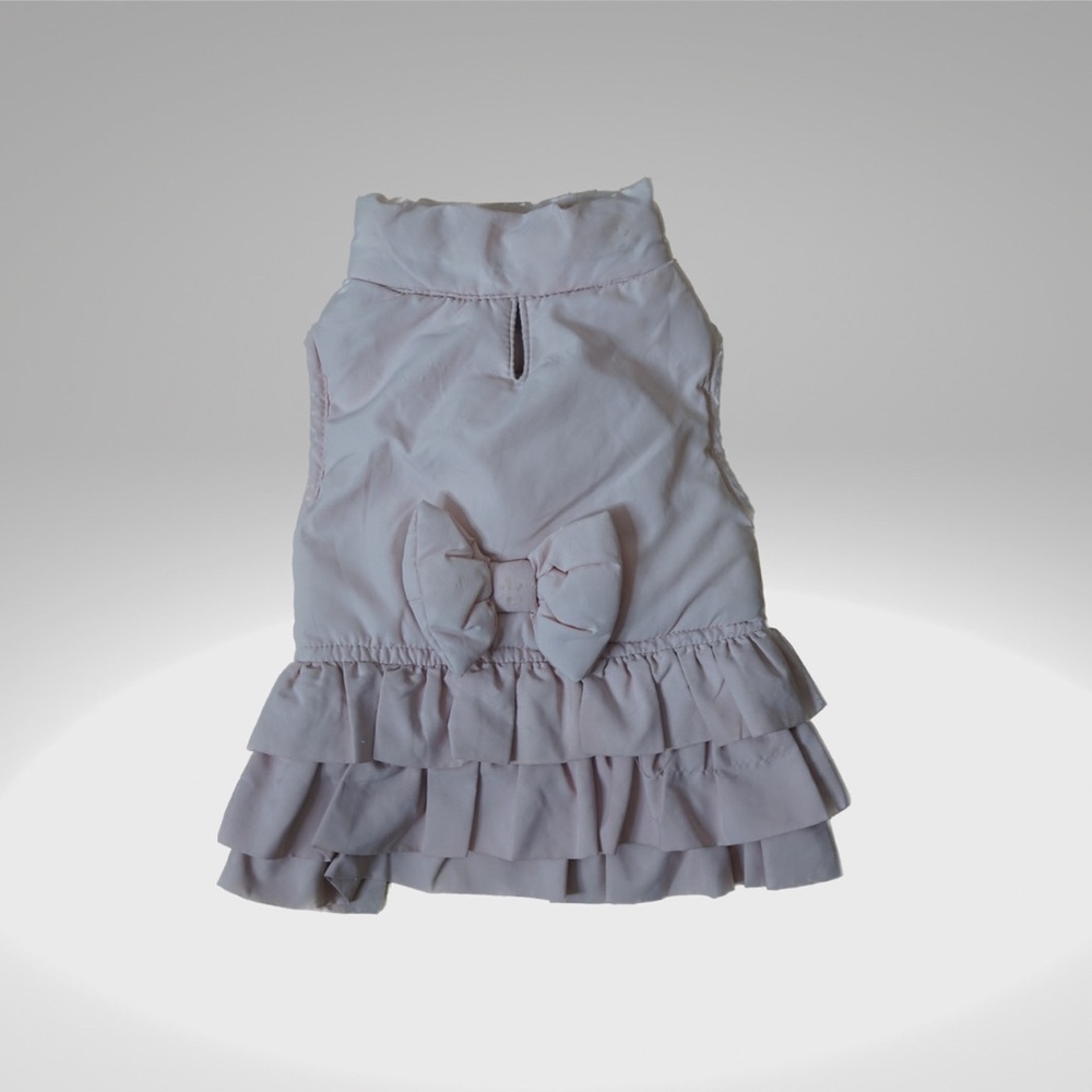 pink ruffled quilted dog or cat coat with a three tier ruffle
